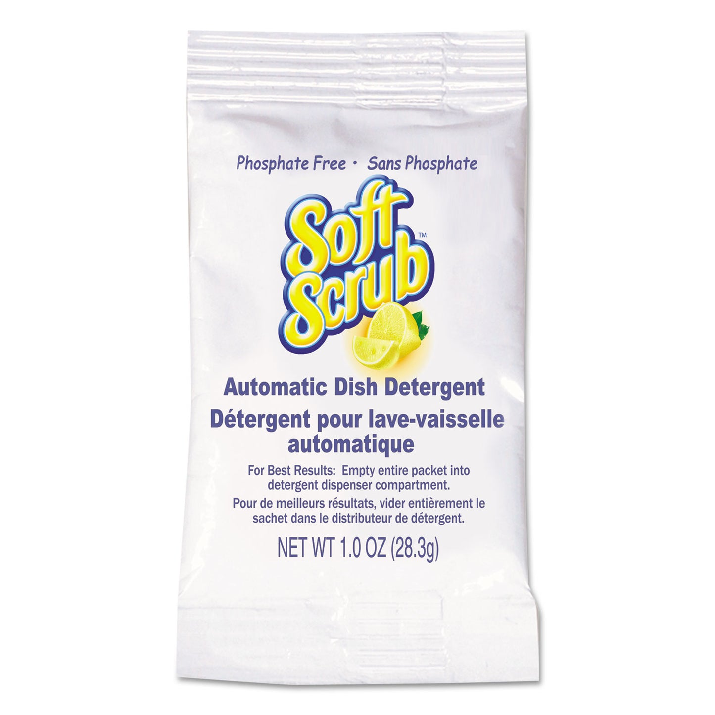 Soft Scrub Automatic Dish Detergent, Lemon Scent, Powder, 1 oz. Packet, 200/Carton (10006)