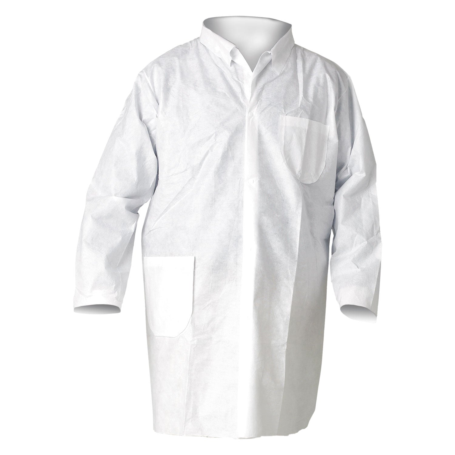 KleenGuard A20 Breathable Particle Protection Lab Coats, Snap Closure/Open Wrists/Pockets, X-Large, White, 25/Carton (10039)