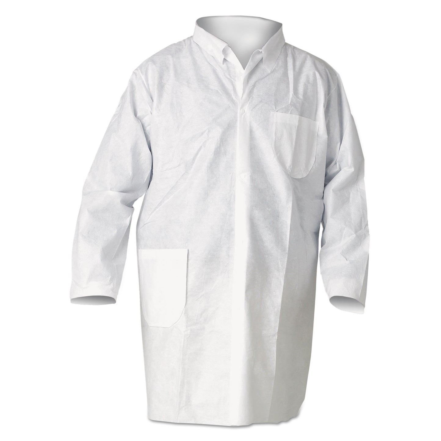 KleenGuard A20 Breathable Particle Protection Lab Coats, Snap Closure/Open Wrists/Pockets, Medium, White, 25/Carton (10019)