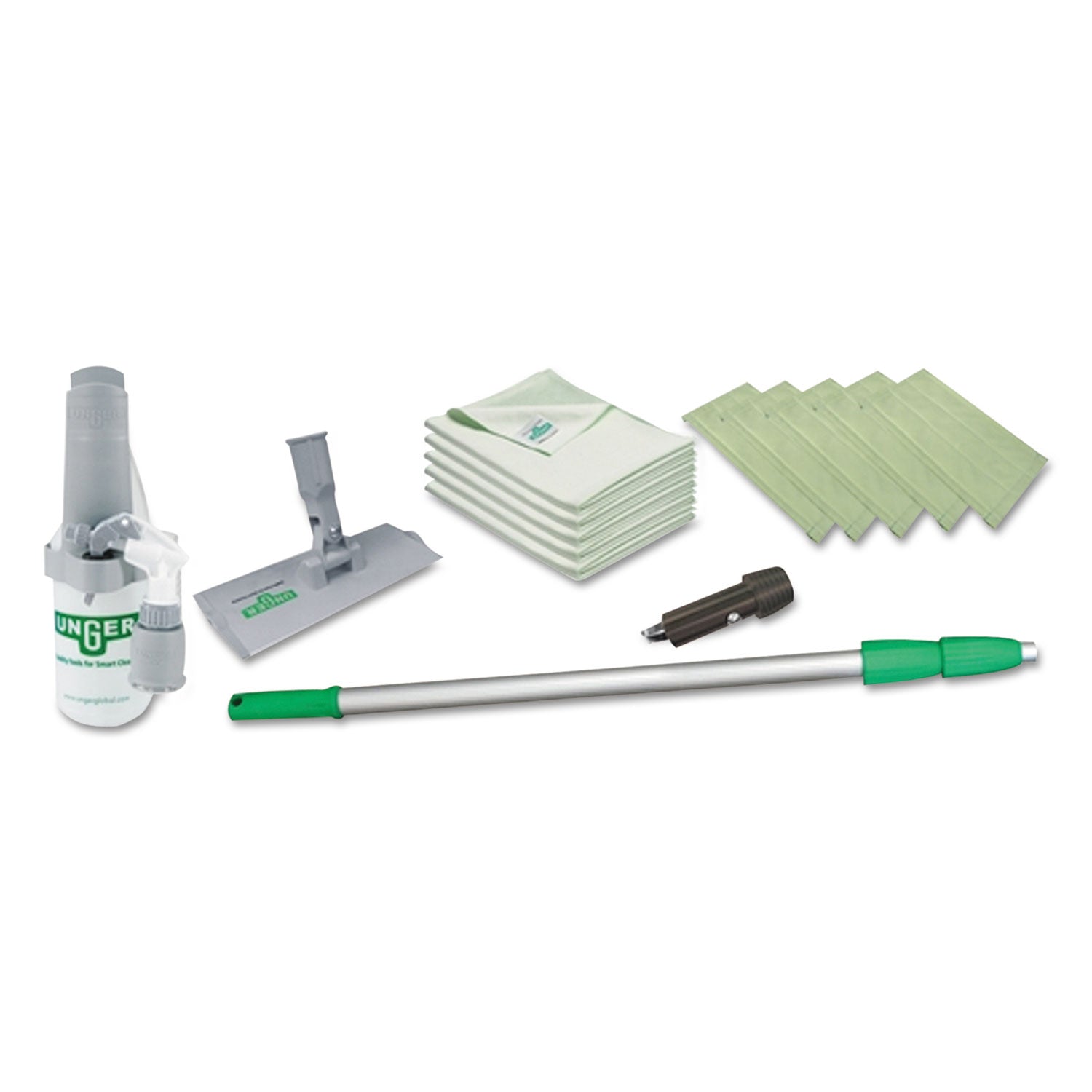 Unger SpeedClean Window Cleaning Kit, 72" to 80", Extension Pole With 8" Pad Holder, Silver/Green (CK053)