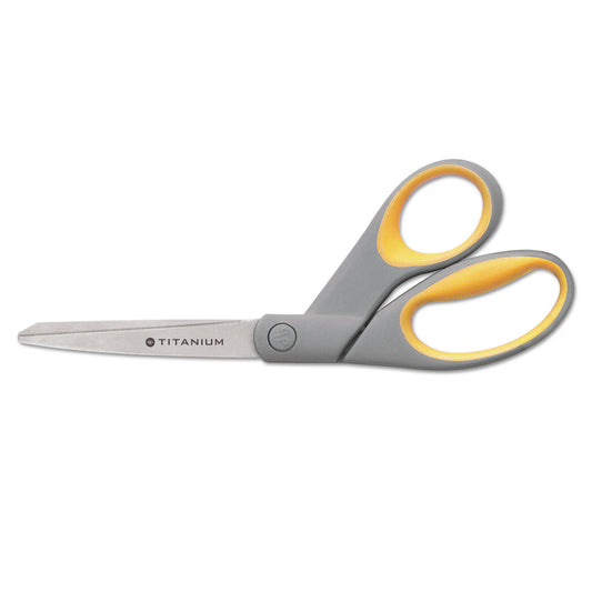 AbilityOne 5110016296579 SKILCRAFT Westcott Titanium Bonded Scissors, Non-Stick, 8" Long, 3.2" Cut, Crane-Style Gray/Yellow Handle