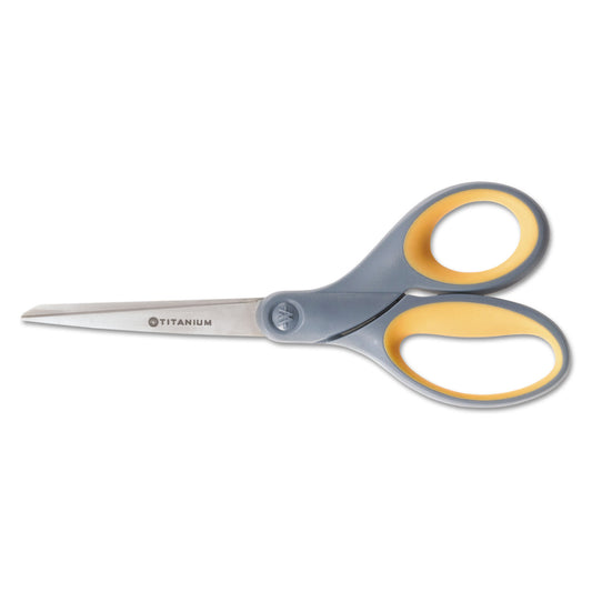 AbilityOne 5110016296578 SKILCRAFT Westcott Titanium Bonded Scissors, Non-Stick, 8" Long, 3.5" Cut Length, Straight Gray/Yellow Handle