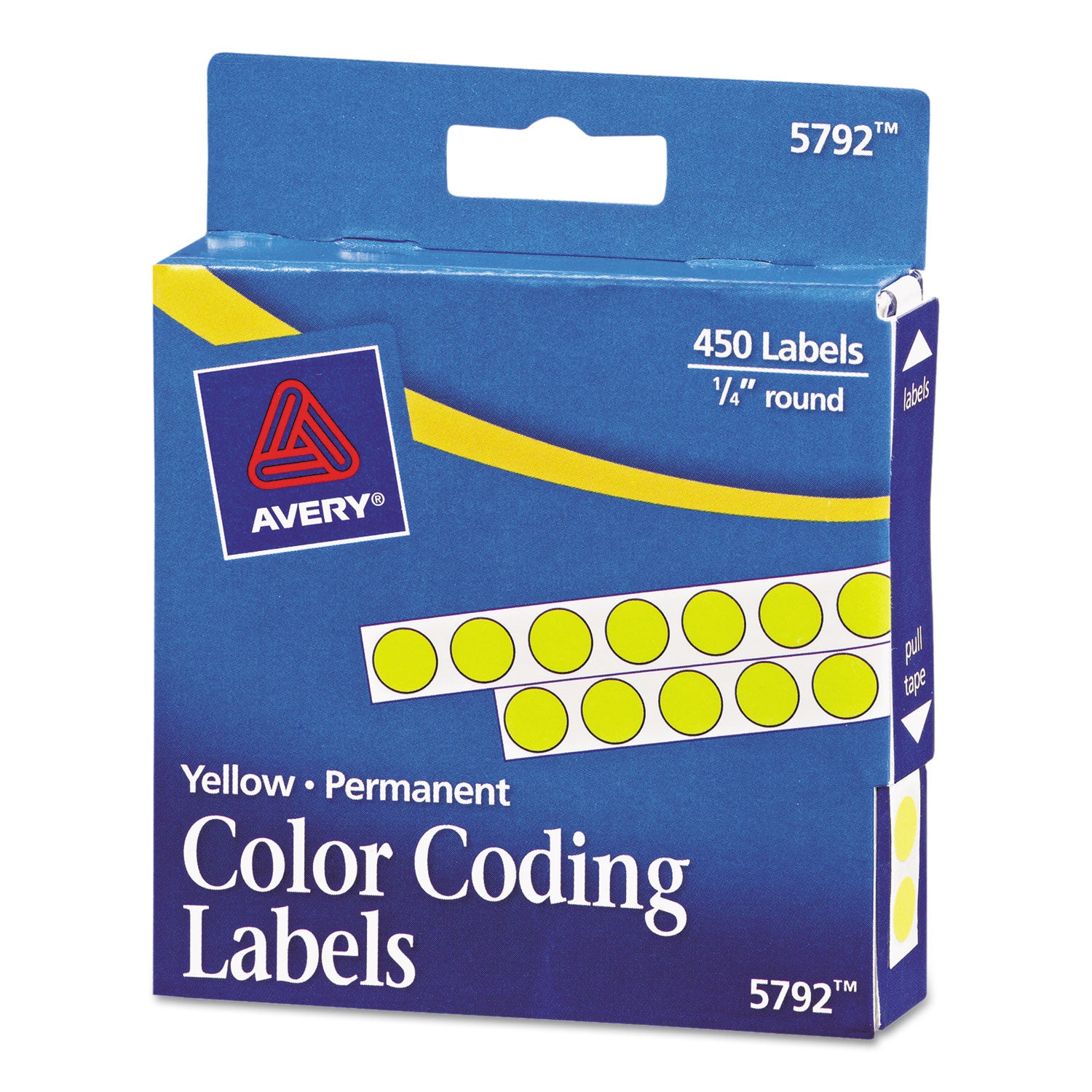 Avery Handwrite-Only Permanent Self-Adhesive Round Color-Coding Labels in Dispensers, 0.25" dia, Yellow, 450/Roll, (5792) (05792)