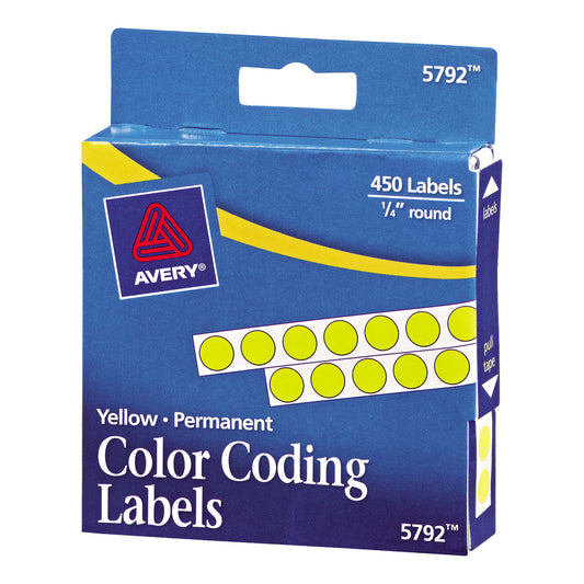 Avery Handwrite-Only Permanent Self-Adhesive Round Color-Coding Labels in Dispensers, 0.25" dia, Yellow, 450/Roll, (5792) (05792)