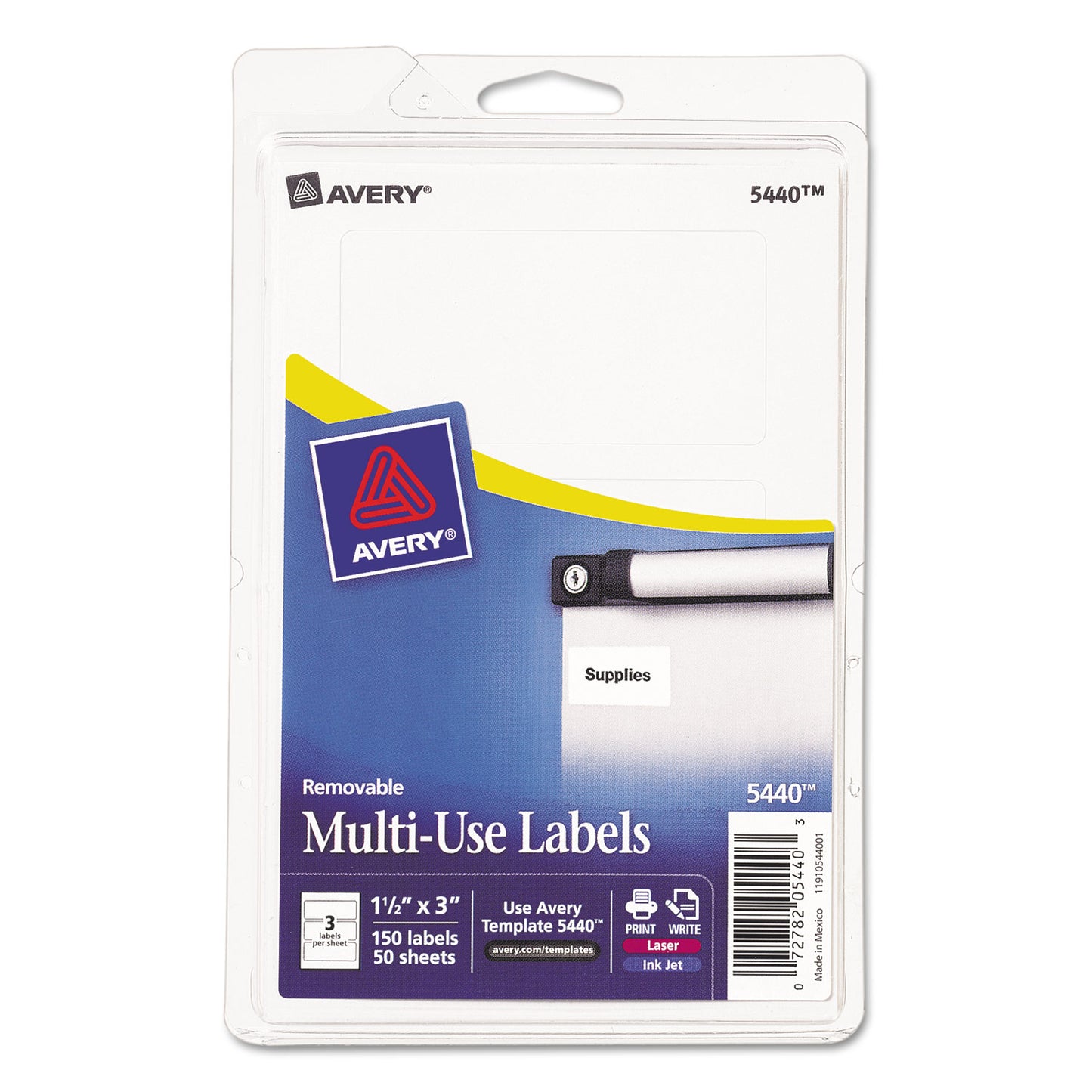 Avery Removable Multi-Use Labels, Inkjet/Laser Printers, 1.5 x 3, White, 3/Sheet, 50 Sheets/Pack, (5440) (05440)