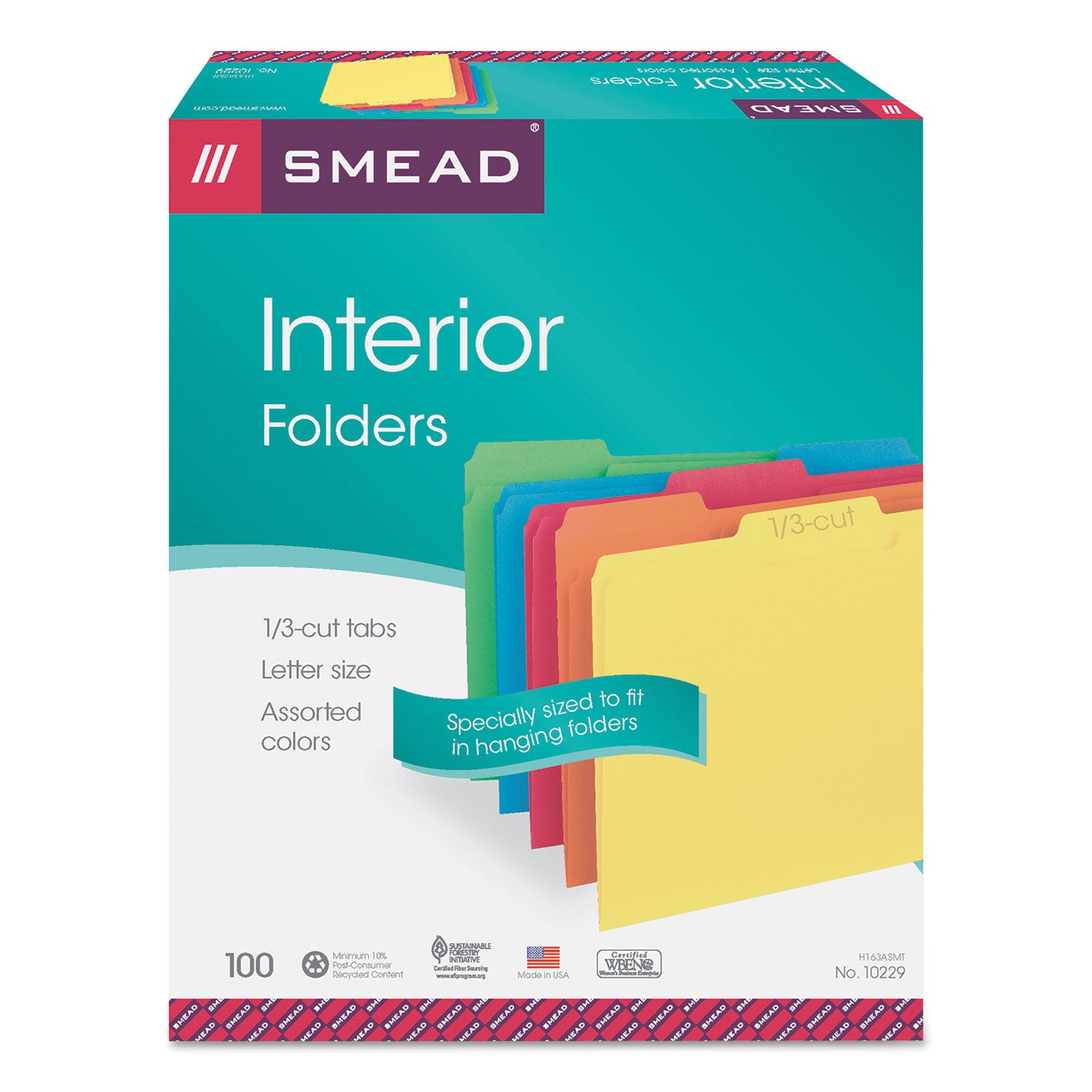 Smead Interior File Folders, 1/3-Cut Tabs: Assorted, Letter Size, 0.75" Expansion, Assorted Colors, 100/Box (10229)