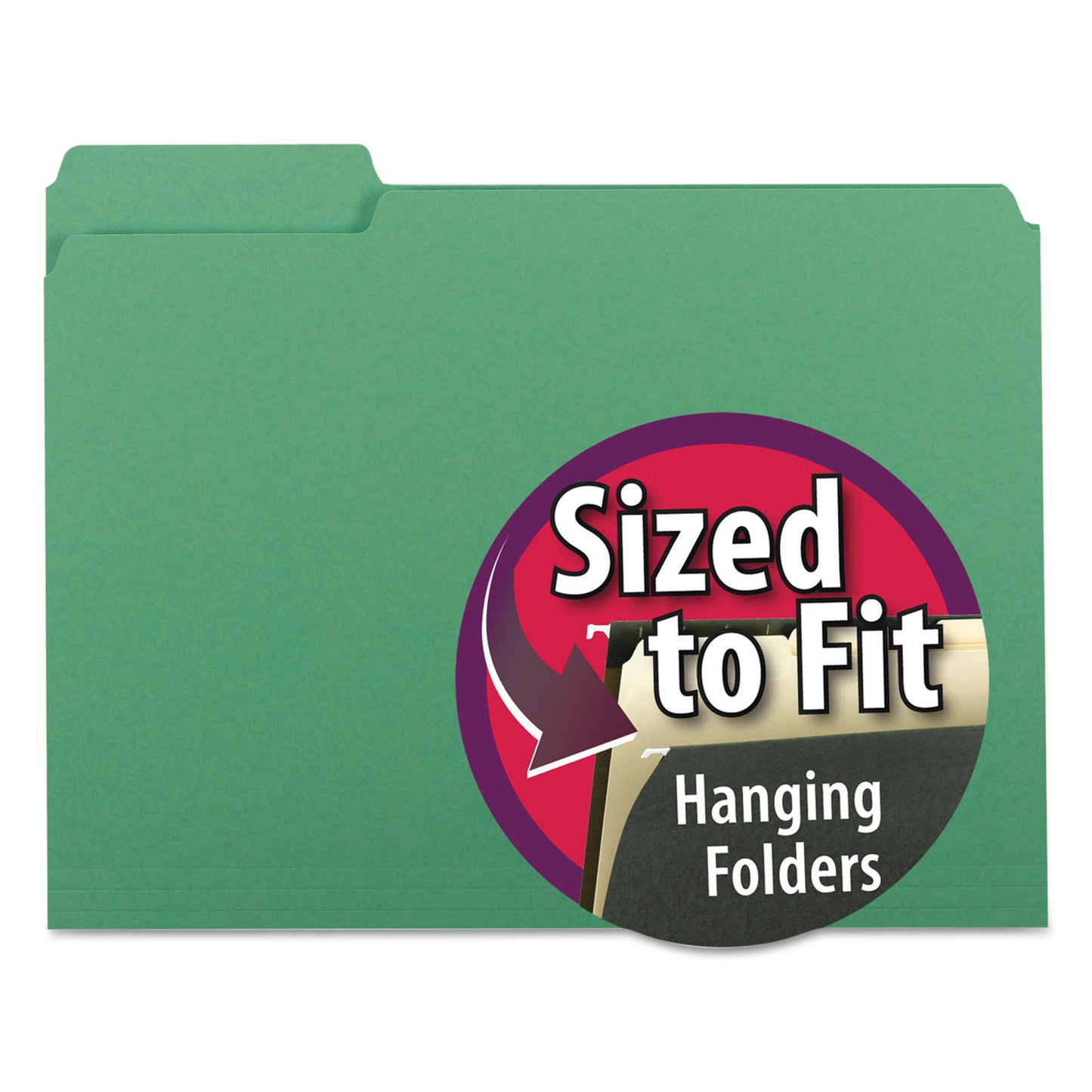 Smead Interior File Folders, 1/3-Cut Tabs: Assorted, Letter Size, 0.75" Expansion, Green, 100/Box (10247)