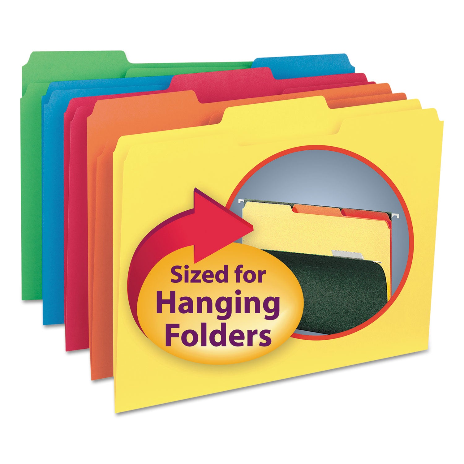 Smead Interior File Folders, 1/3-Cut Tabs: Assorted, Letter Size, 0.75" Expansion, Assorted Colors, 100/Box (10229)