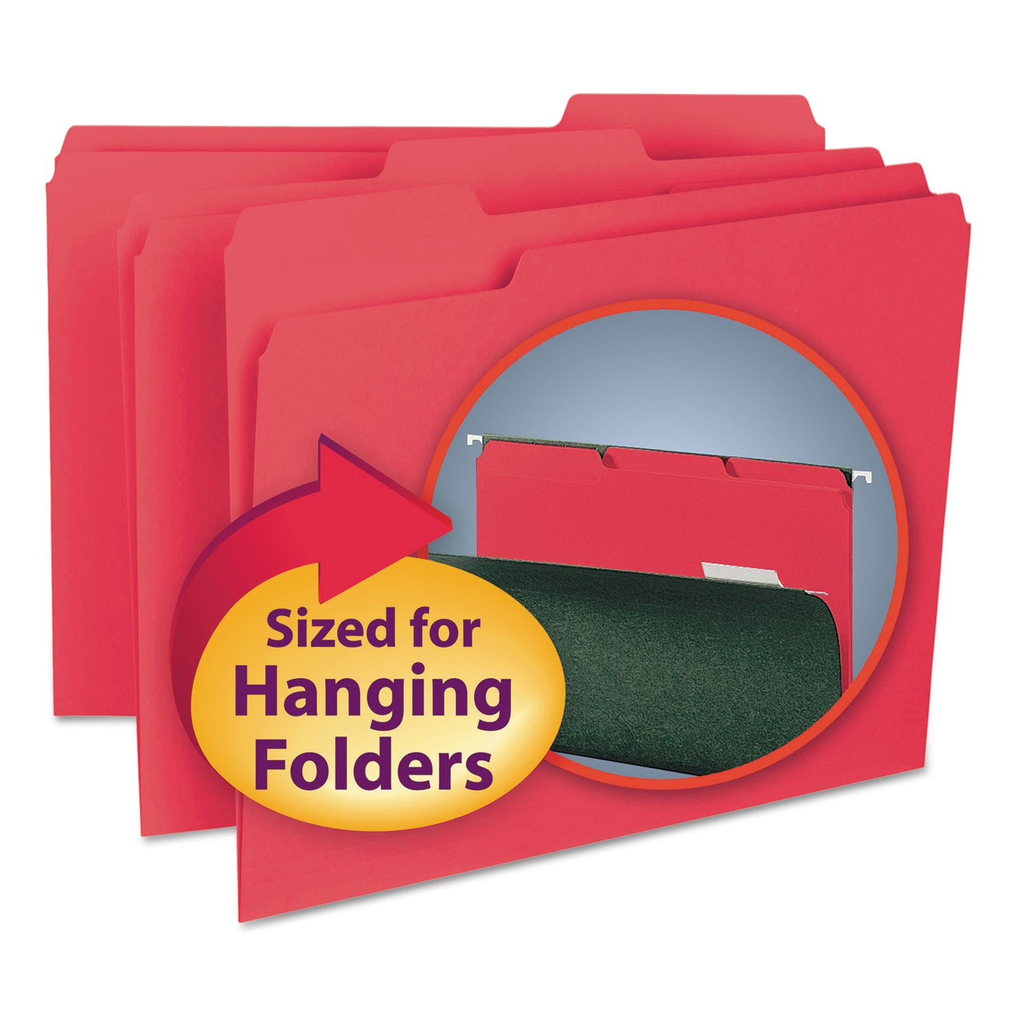 Smead Interior File Folders, 1/3-Cut Tabs: Assorted, Letter Size, 0.75" Expansion, Red, 100/Box (10267)
