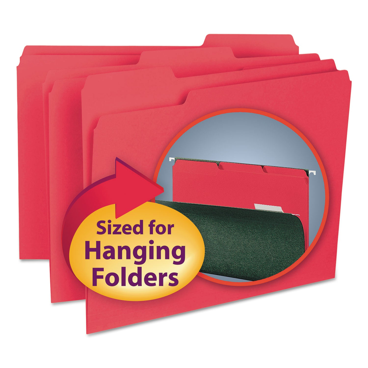 Smead Interior File Folders, 1/3-Cut Tabs: Assorted, Letter Size, 0.75" Expansion, Red, 100/Box (10267)