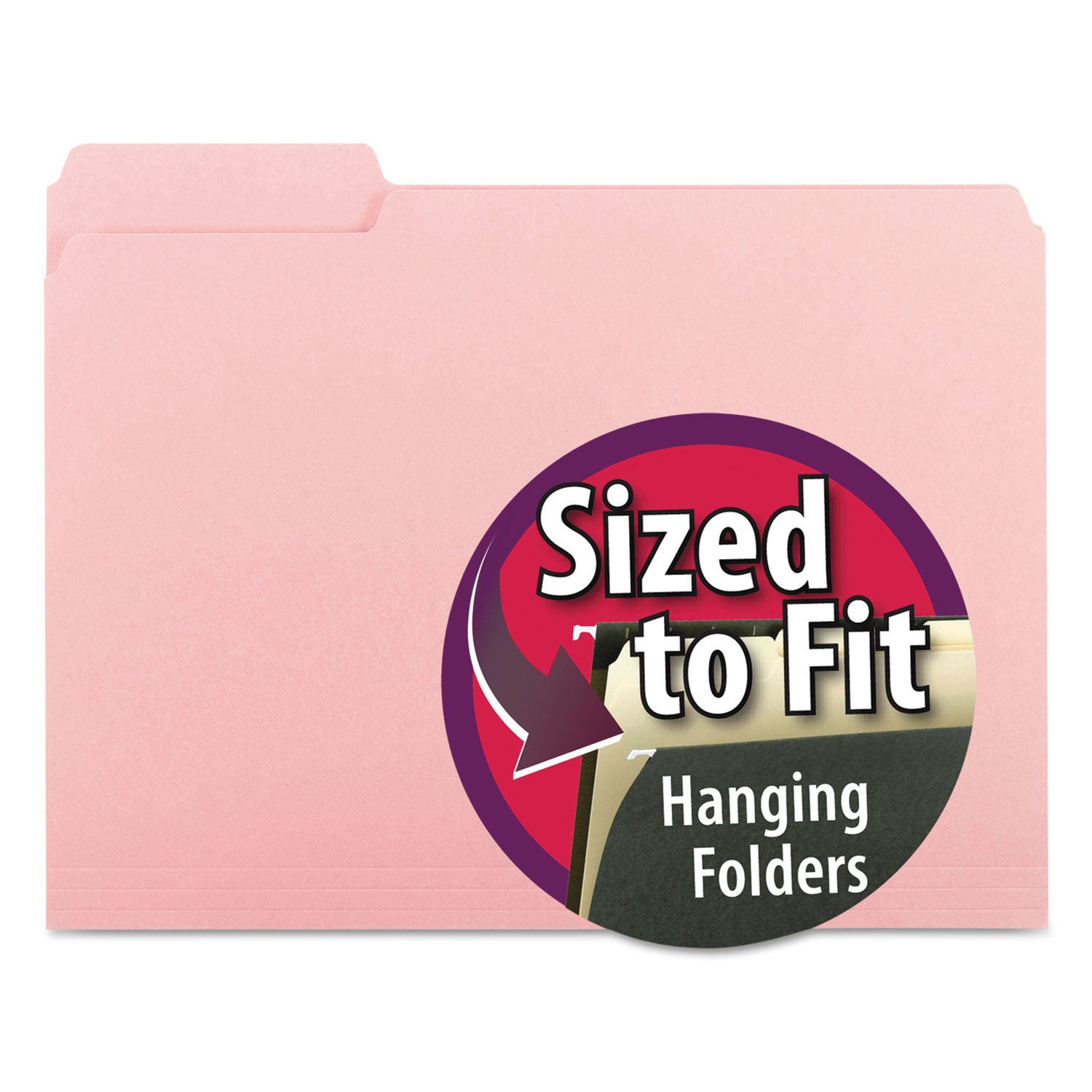 Smead Interior File Folders, 1/3-Cut Tabs: Assorted, Letter Size, 0.75" Expansion, Pink, 100/Box (10263)