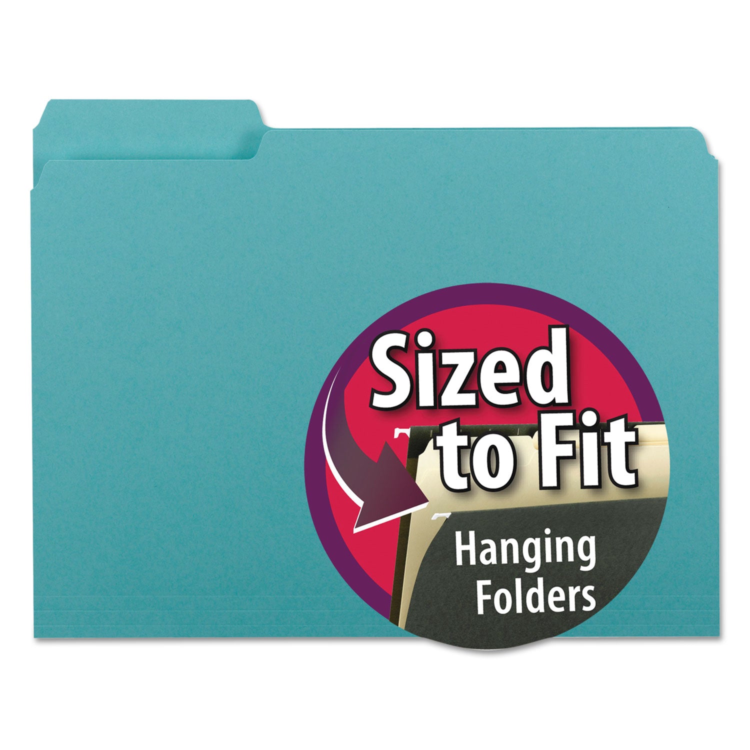 Smead Interior File Folders, 1/3-Cut Tabs: Assorted, Letter Size, 0.75" Expansion, Aqua, 100/Box (10235)
