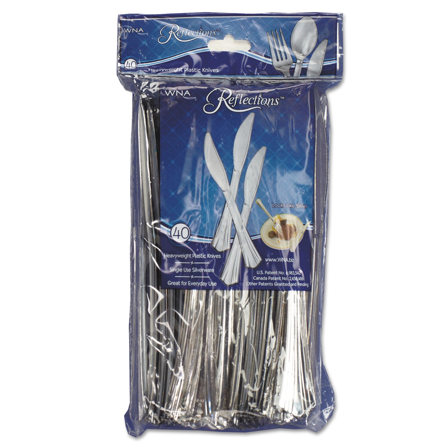 WNA Reflections Heavyweight Plastic Utensils, Knife, Silver, 7 1/2", 40/Pack (REF320KN)