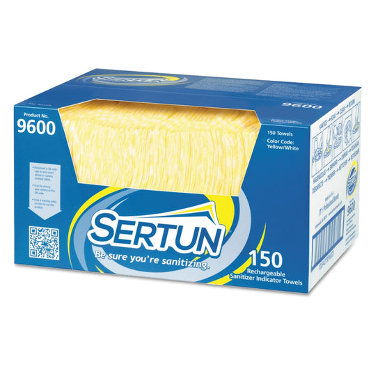 Sertun Color-Changing Rechargeable Sanitizer Towels, 1-Ply, 13.5 x 18, Unscented, Yellow/White/Blue, 150/Carton (9600)