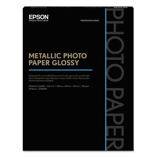 Epson Professional Media Metallic Gloss Photo Paper, 10.5 mil, 8.5 x 11, White, 25/Pack (S045589)