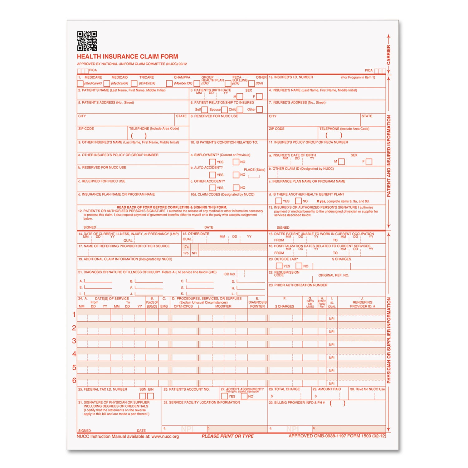 TOPS CMS-1500 Medicare/Medicaid Forms for Laser Printers, One-Part (No Copies), 8.5 x 11, 250 Forms Total (50135RV)