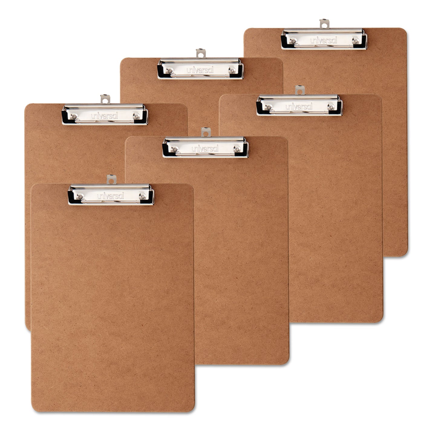 Universal Hardboard Clipboard with Low-Profile Clip, 0.5" Clip Capacity, Holds 8.5 x 11 Sheets, Brown, 6/Pack (05562)