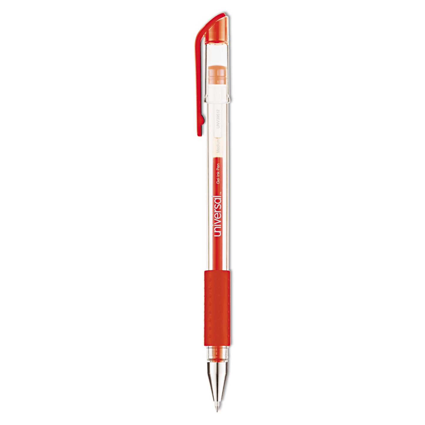 Universal Comfort Grip Gel Pen, Stick, Medium 0.7 mm, Red Ink, Clear/Red Barrel, Dozen (39512)