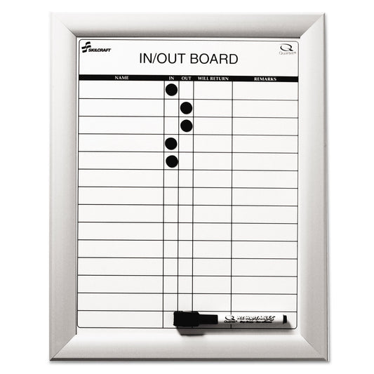 AbilityOne 7520014845261, SKILCRAFT Magnetic In/Out Board, Up to 14 Employees, 11 x 14, White Surface, Anodized Aluminum Frame