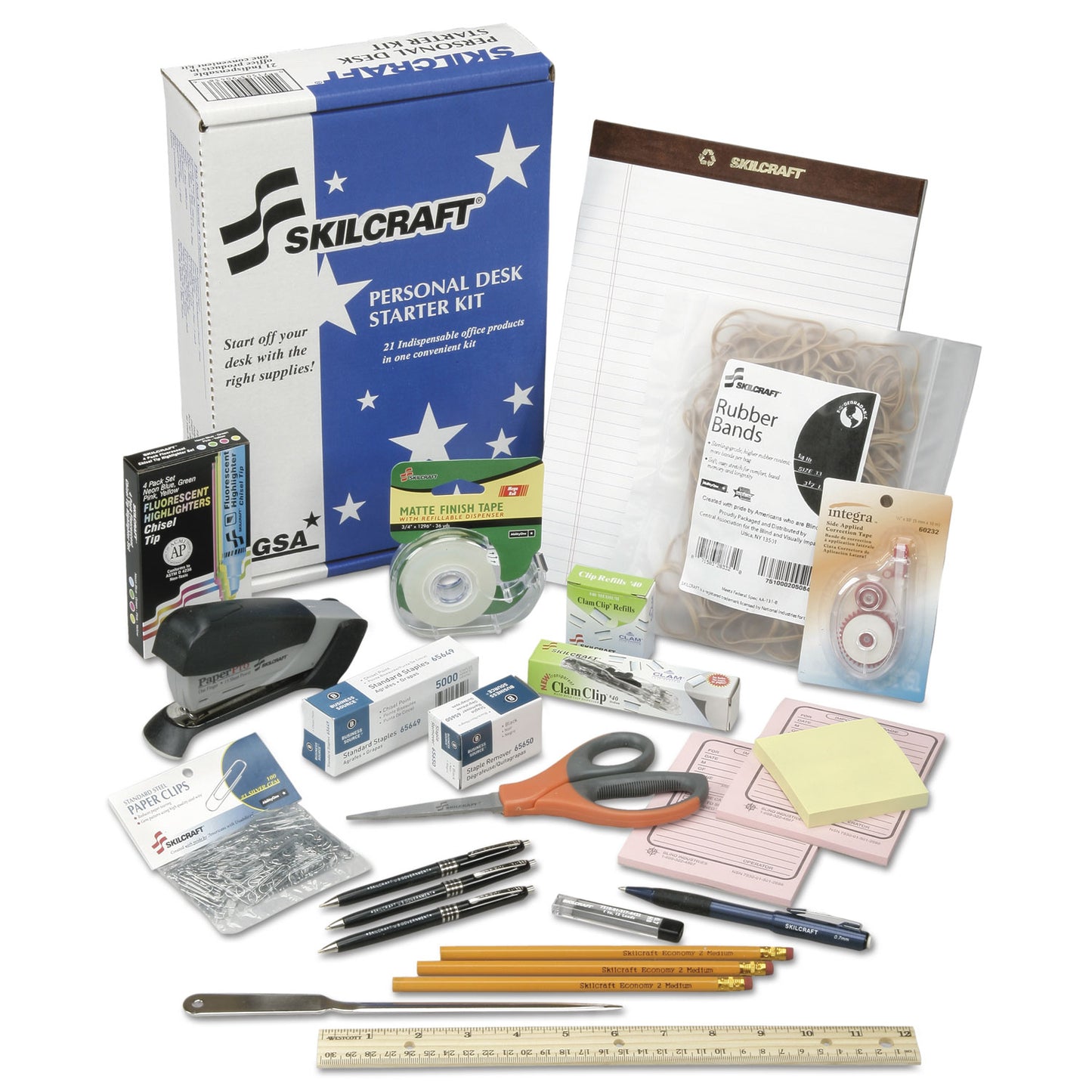 AbilityOne 7520014936006, SKILCRAFT Employee Start-up Office Kit, 21 Items-15 Required JWOD Items