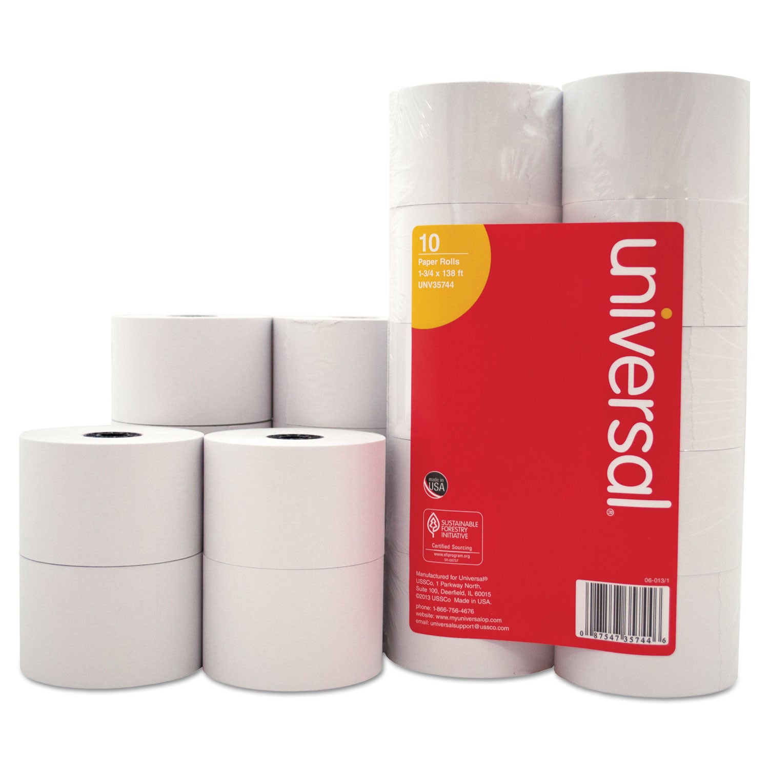 Universal Impact and Inkjet Print Bond Paper Rolls, 0.5" Core, 1.75" x 138 ft, White, 10/Pack (35744)