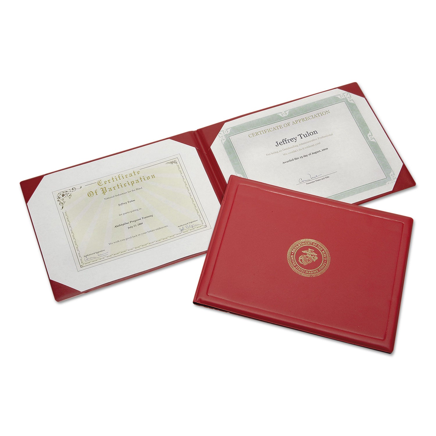 AbilityOne 7510010561927, SKILCRAFT Award Certificate Binder, 8.5 x 11, Marine Corps Seal, Red/Gold