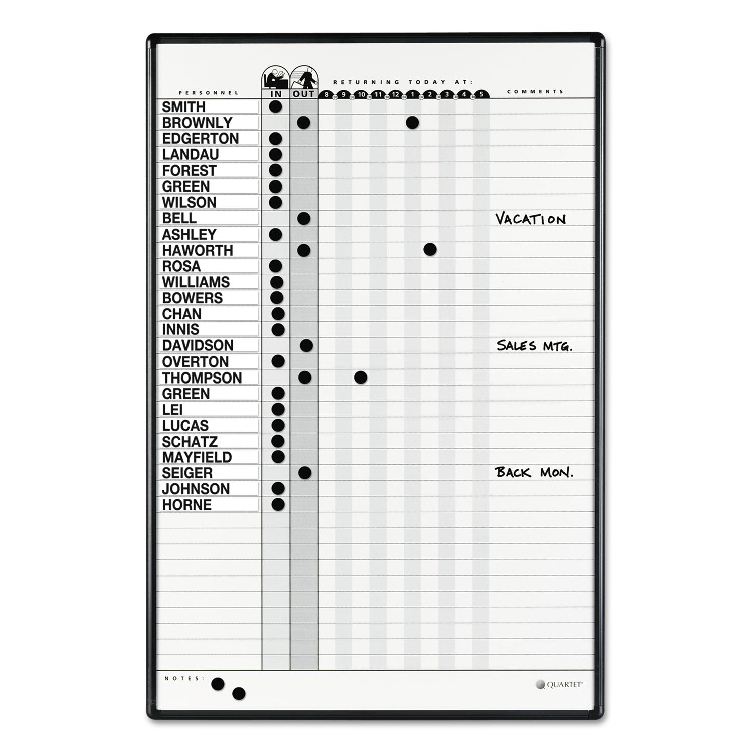 Quartet Employee In/Out Board System, Up to 36 Employees, 24 x 36, Porcelain White/Gray Surface, Black Aluminum Frame (783G)