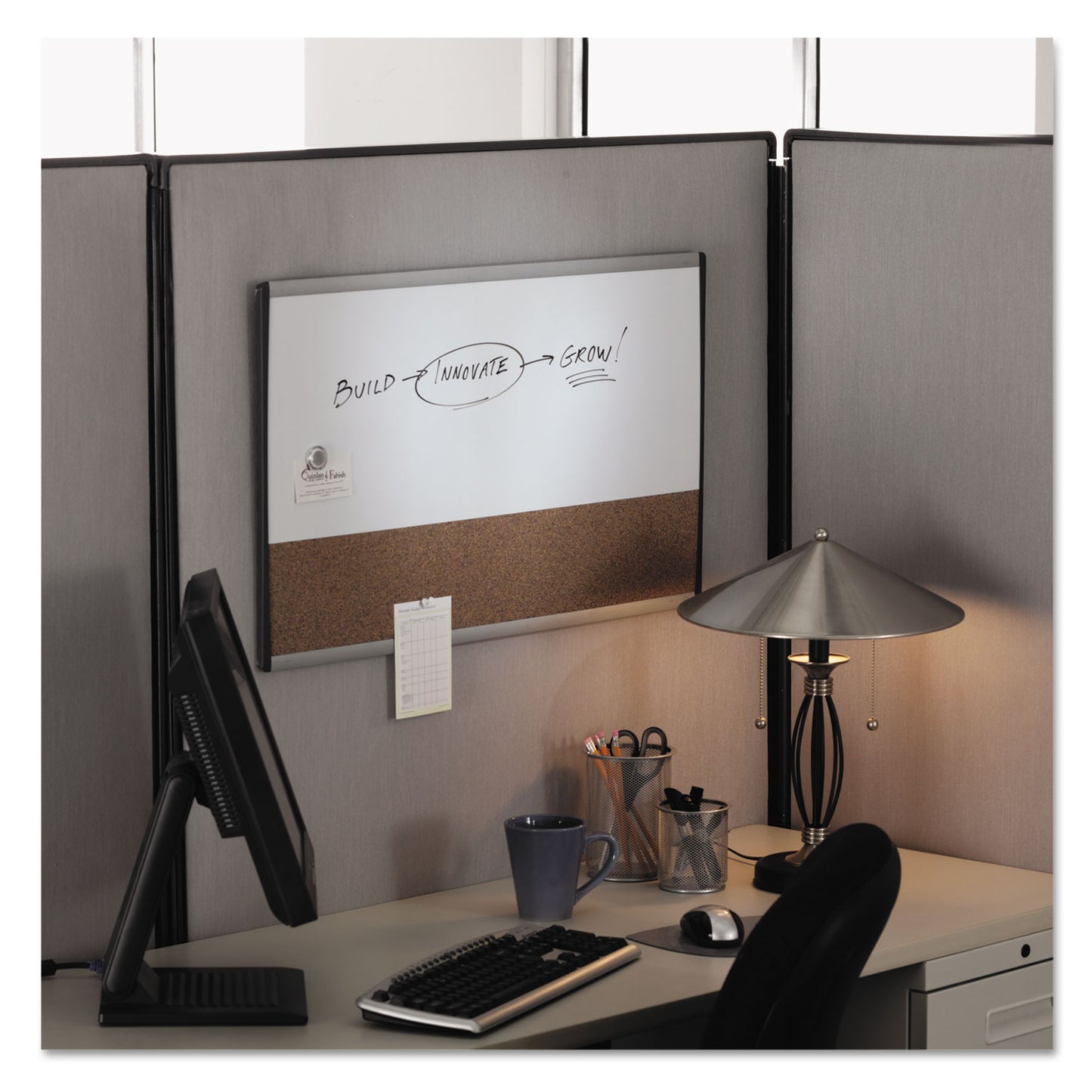 Quartet ARC Frame Cubicle Dry Erase/Cork Board, 30 x 18, Tan/White Surface, Silver Aluminum Frame (ARCCB3018)