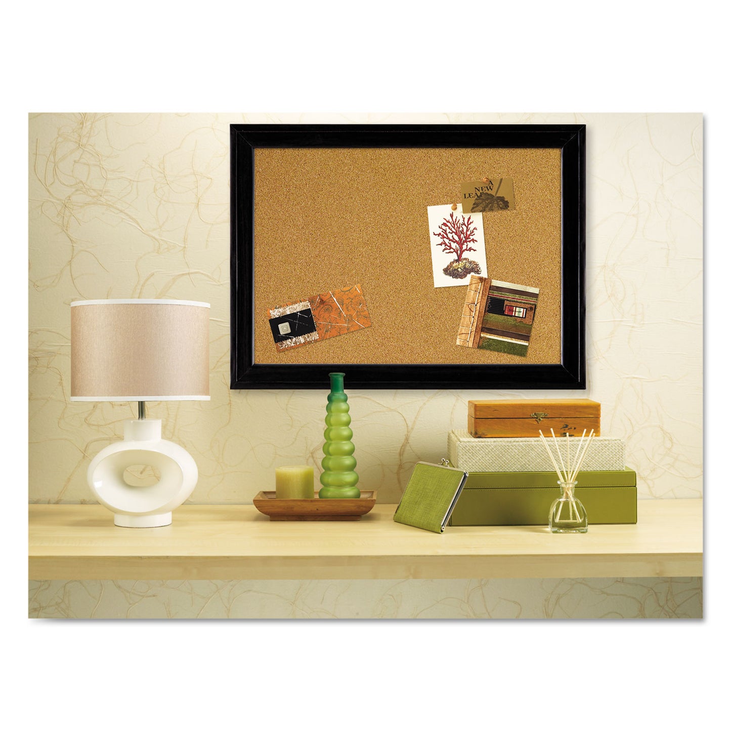 Quartet Cork Bulletin Board with Black Frame, 17 x 11, Tan Surface (79279)