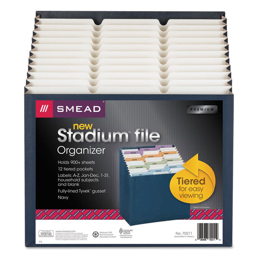 Smead Stadium File, 12 Sections, 1/12-Cut Tabs, Letter Size, Navy (70211)