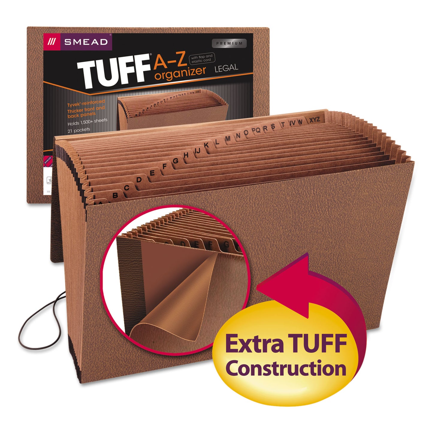 Smead TUFF Expanding Wallet, 21 Sections, Elastic Cord Closure, 1/21-Cut Tabs, Legal Size, Redrope (70320)