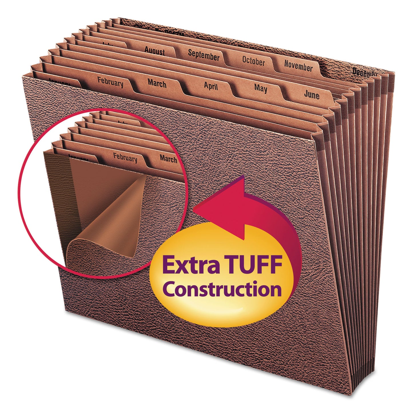 Smead TUFF Expanding Open-Top Stadium File, 12 Sections, 1/12-Cut Tabs, Letter Size, Redrope (70488)