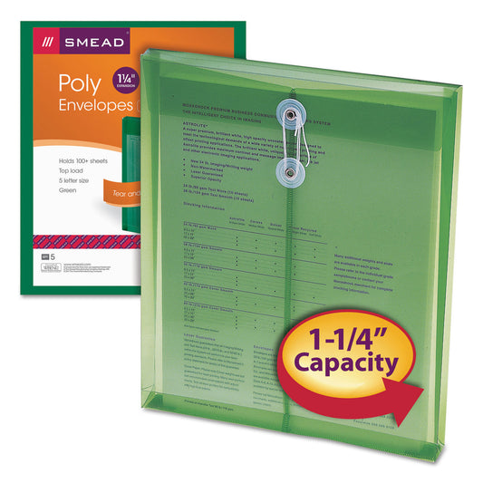 Smead Poly String and Button Interoffice Envelopes, Open-End (Vertical), 9.75 x 11.63, Transparent Green, 5/Pack (89543)