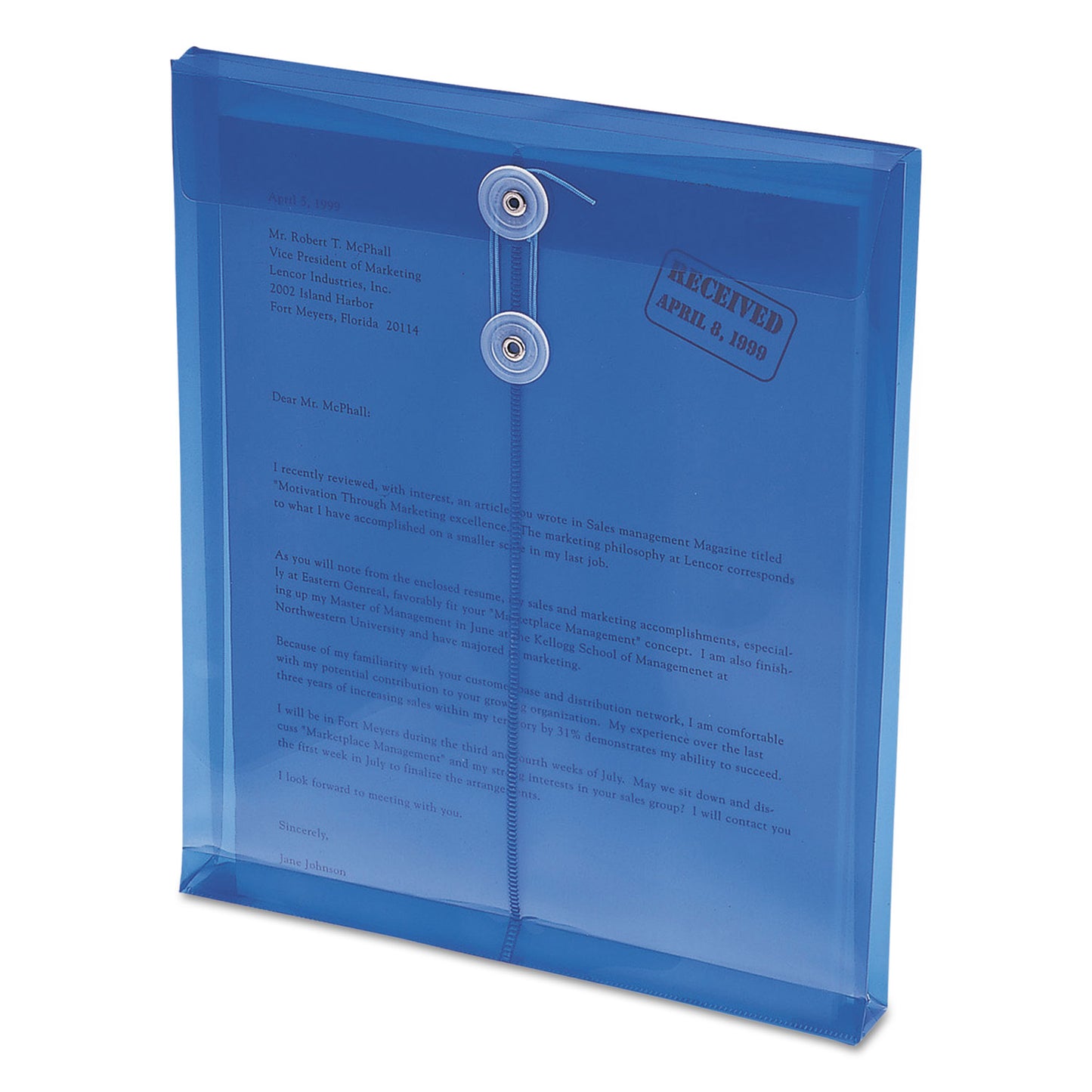 Smead Poly String and Button Interoffice Envelopes, Open-End (Vertical), 9.75 x 11.63, Transparent Blue, 5/Pack (89542)