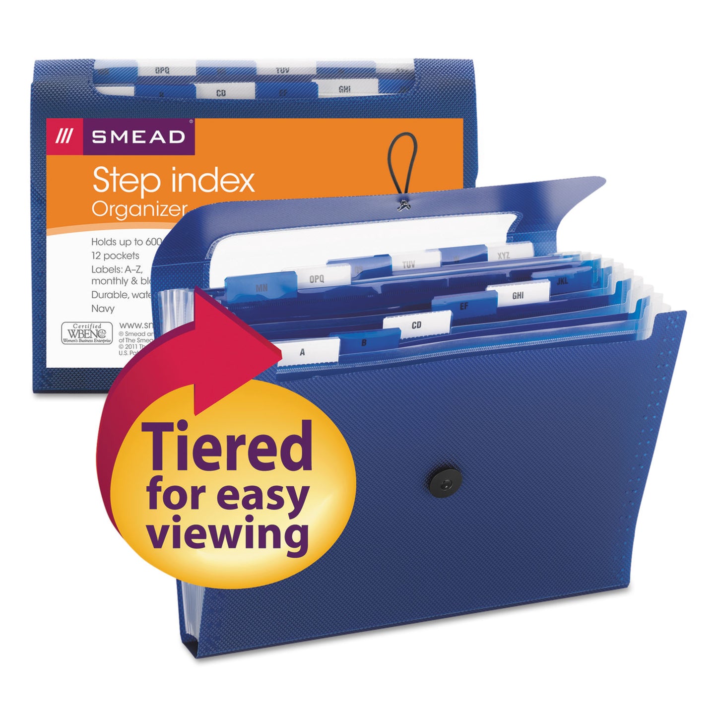 Smead Step Index Organizer, 12 Sections, Cord/Hook Closure, 1/6-Cut Tabs, Letter Size, Navy (70902)