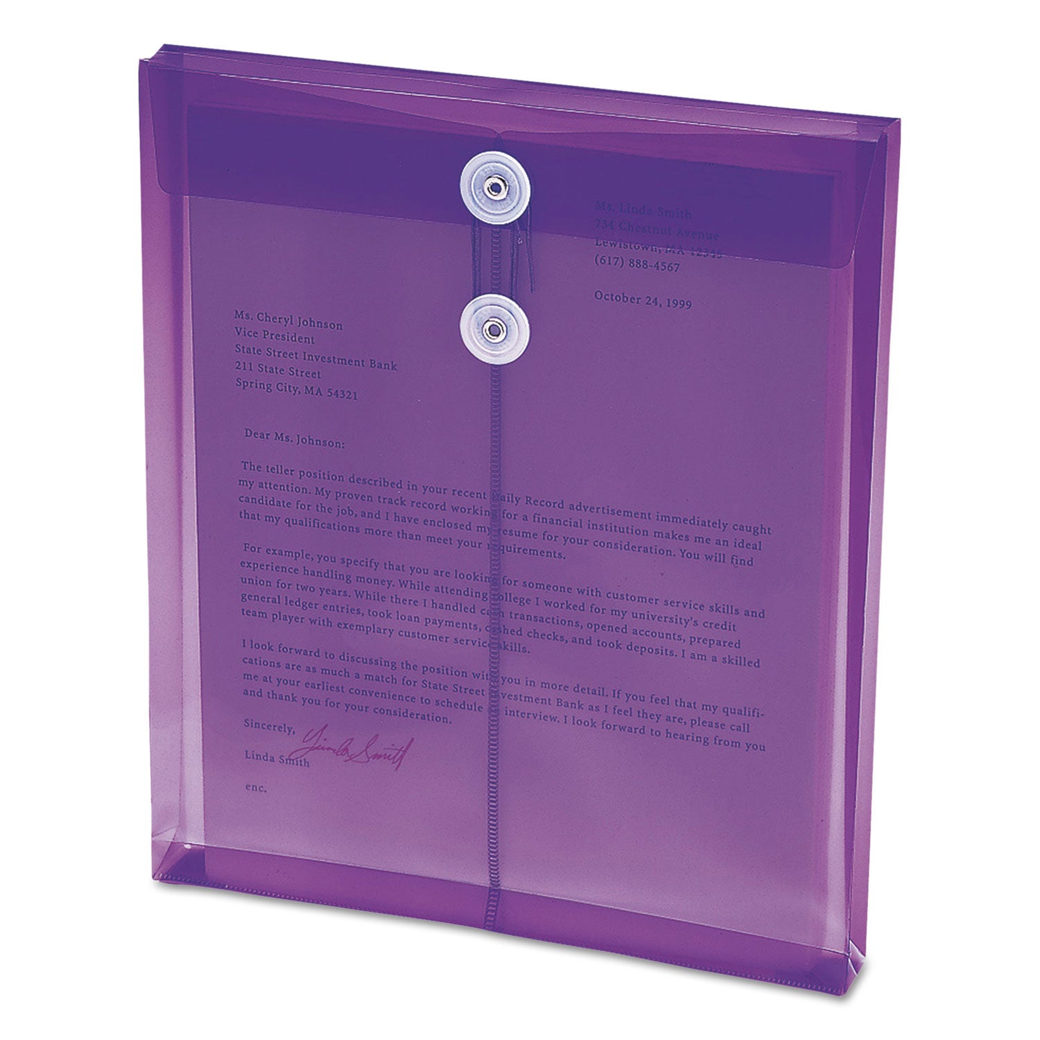 Smead Poly String and Button Interoffice Envelopes, Open-End (Vertical), 9.75 x 11.63, Transparent Purple, 5/Pack (89544)
