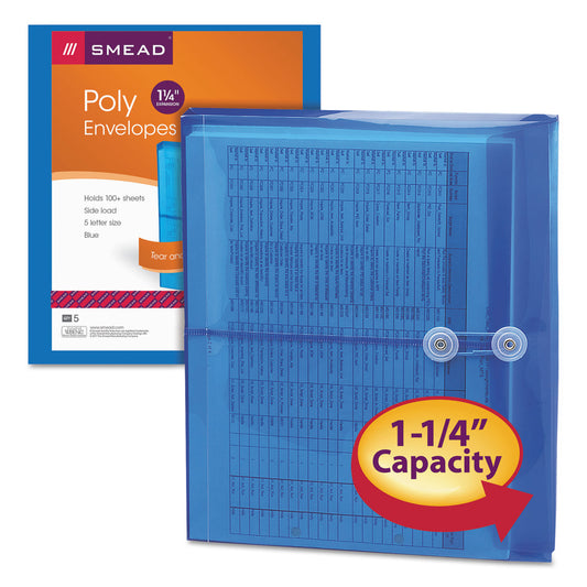 Smead Poly String and Button Interoffice Envelopes, Open-Side (Horizontal), 9.75 x 11.63, Transparent Blue, 5/Pack (89522)