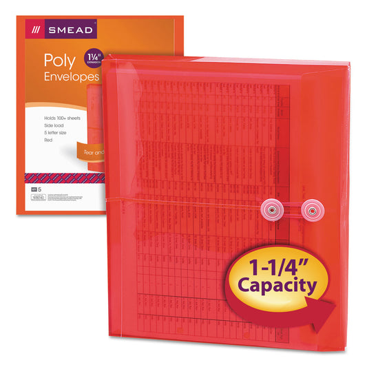 Smead Poly String and Button Interoffice Envelopes, Open-Side (Horizontal), 9.75 x 11.63, Transparent Red, 5/Pack (89527)