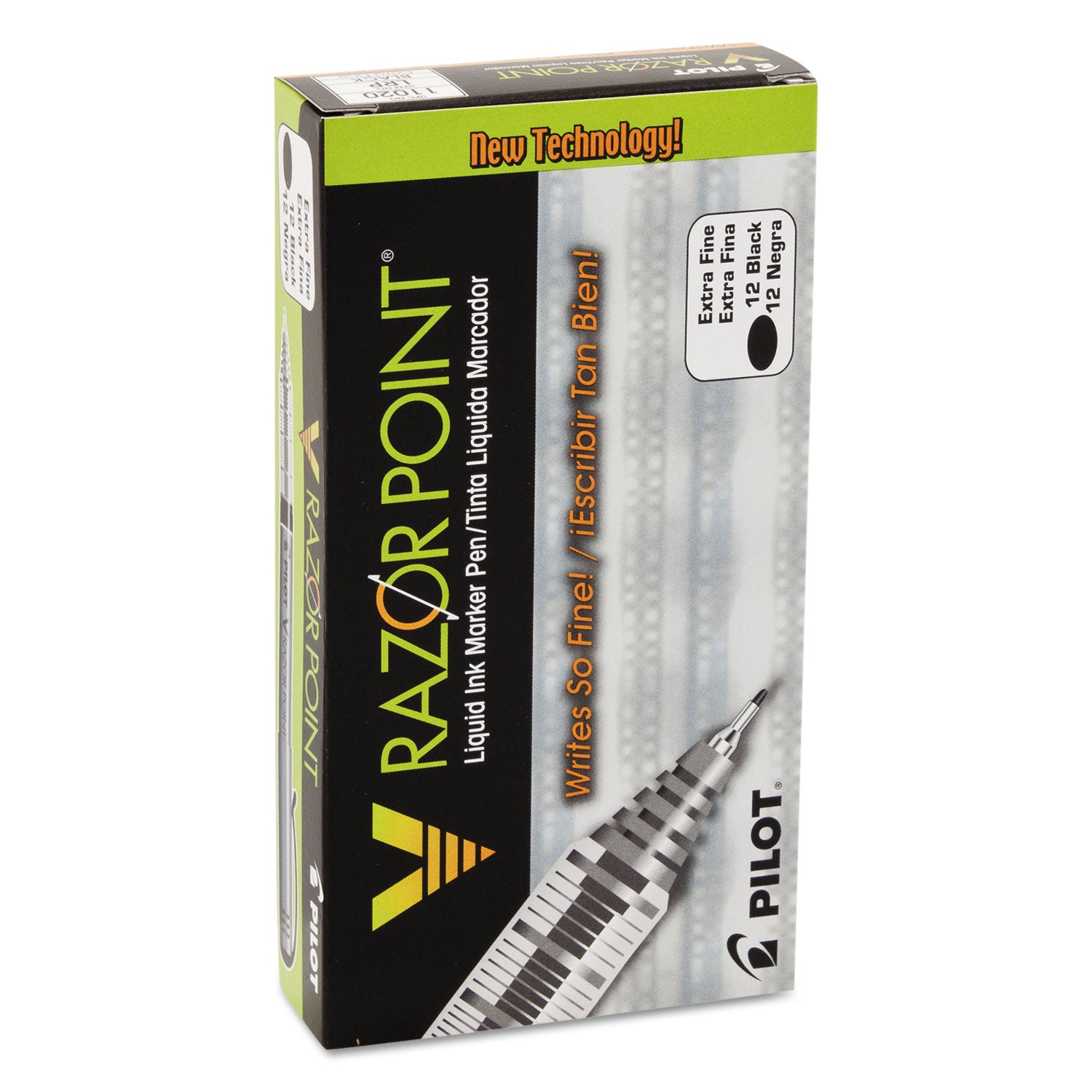 Pilot V Razor Point Liquid Ink Porous Point Pen, Stick, Extra-Fine 0.5 mm, Black Ink, Gray/Smoke Barrel, Dozen (11020)