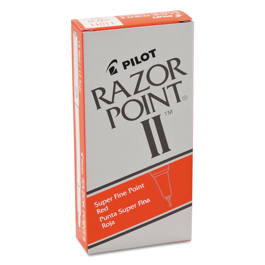 Pilot Razor Point II Super Fine Line Porous Point Pen, Stick, Ultra-Fine 0.2 mm, Red Ink, Red Barrel, Dozen (11011)