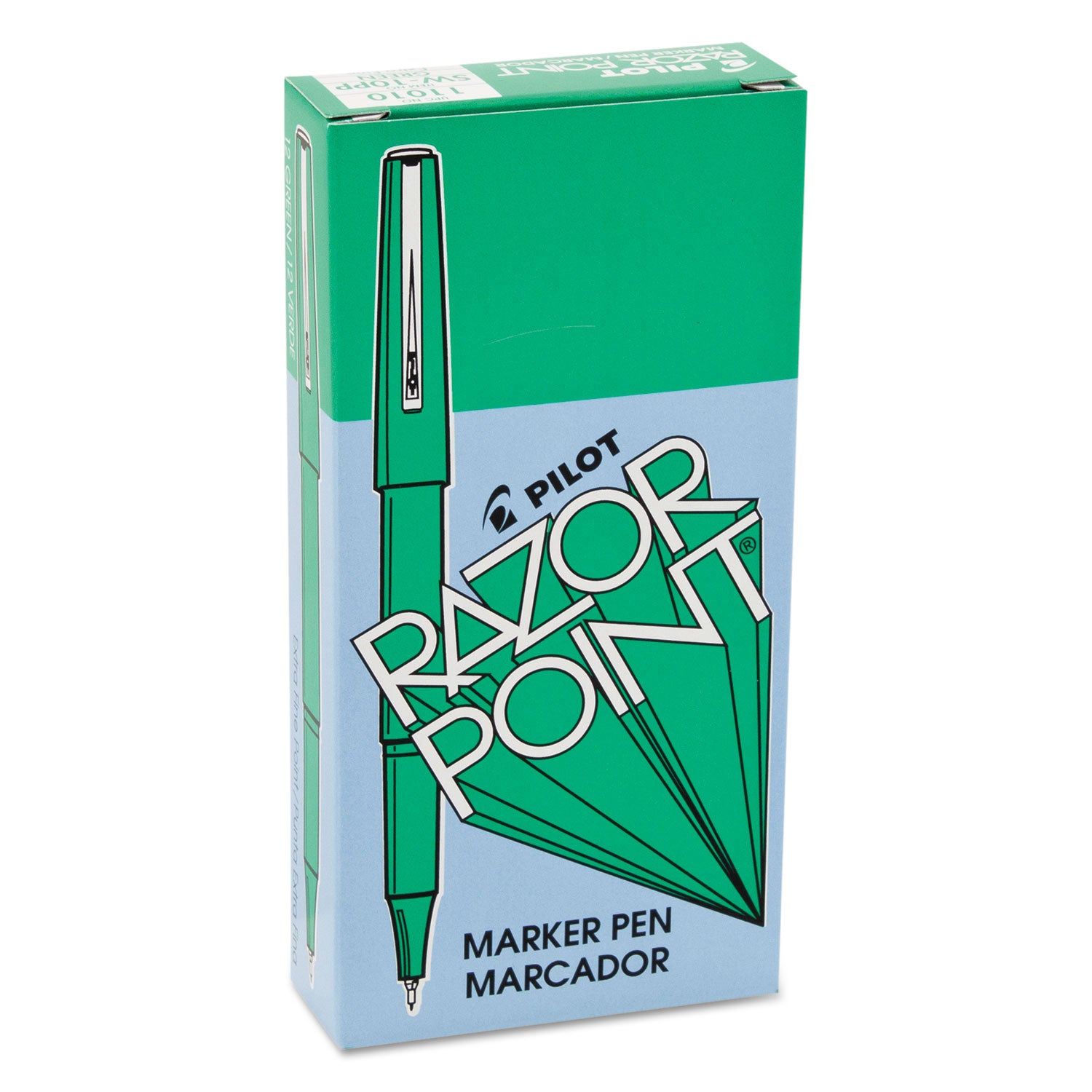 Pilot Razor Point Fine Line Porous Point Pen, Stick, Extra-Fine 0.3 mm, Green Ink, Green Barrel, Dozen (11010)