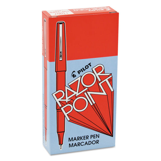 Pilot Razor Point Fine Line Porous Point Pen, Stick, Extra-Fine 0.3 mm, Red Ink, Red Barrel, Dozen (11007)