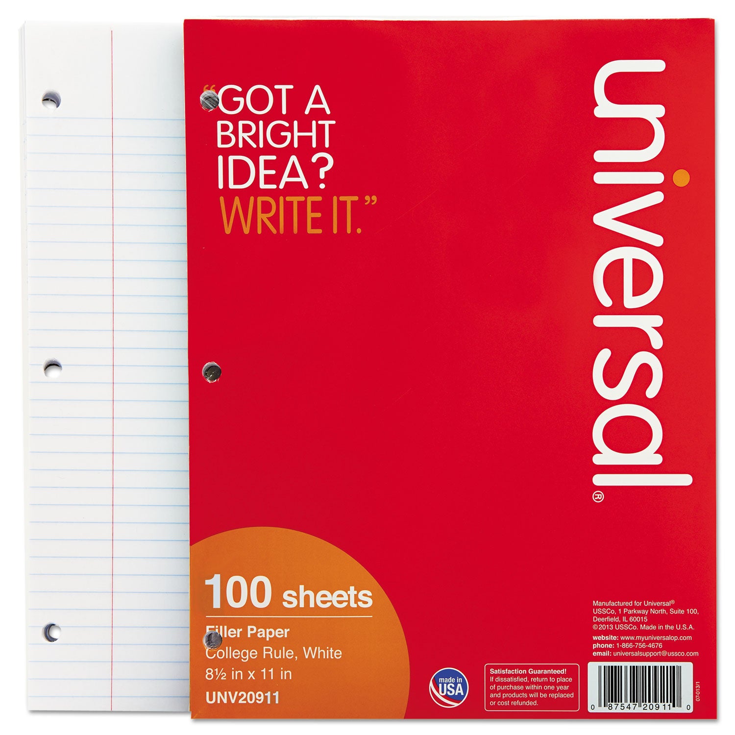 Universal Filler Paper, 3-Hole, 8.5 x 11, Medium/College Rule, 100/Pack (20911)