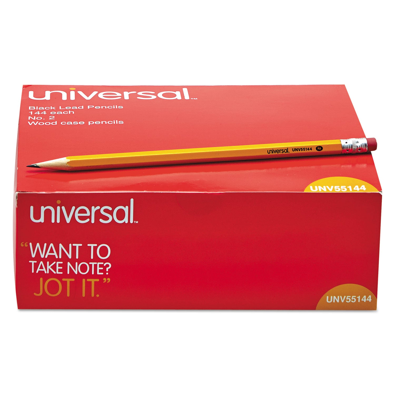 Universal #2 Woodcase Pencil Value Pack, HB (#2), Black Lead, Yellow Barrel, 144/Box (55144)