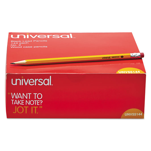 Universal #2 Woodcase Pencil Value Pack, HB (#2), Black Lead, Yellow Barrel, 144/Box (55144)