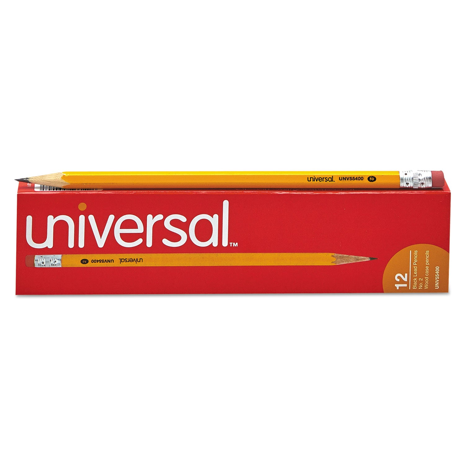 Universal #2 Woodcase Pencil, HB (#2), Black Lead, Yellow Barrel, Dozen (55400)