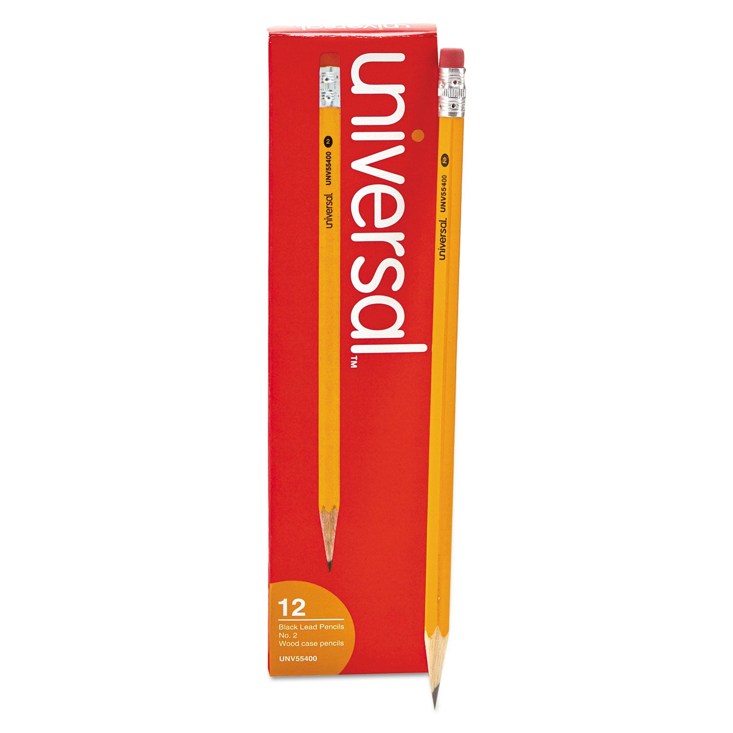 Universal #2 Woodcase Pencil, HB (#2), Black Lead, Yellow Barrel, Dozen (55400)