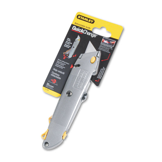 Stanley Quick-Change Utility Knife with Twine Cutter and (3) Retractable Blades, 6" Metal Handle, Gray, 6/Box (10499BX)