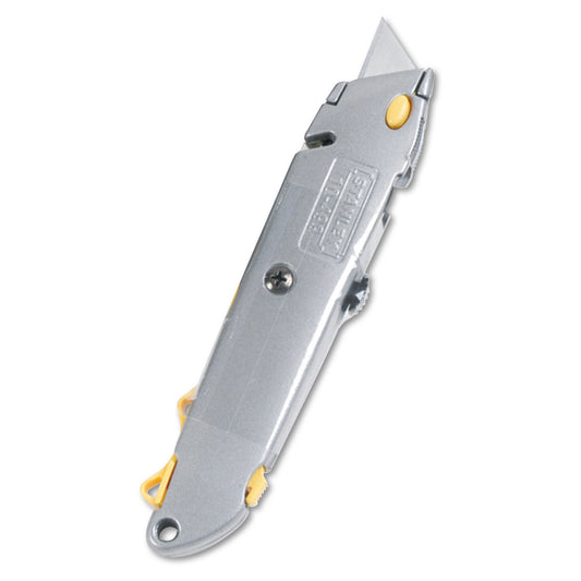 Stanley Quick-Change Utility Knife with Twine Cutter and (3) Retractable Blades, 6" Metal Handle, Gray (10499)