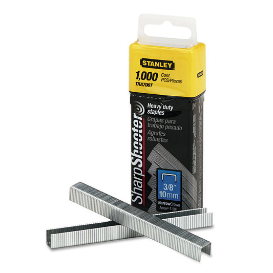 Stanley SharpShooter Heavy-Duty Tacker Staples, 0.38" Leg, 0.5" Crown, Steel, 1,000/Box (TRA706T)